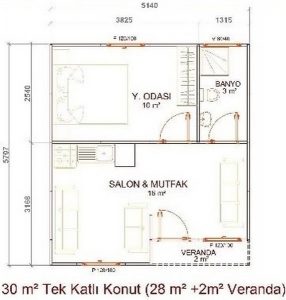30 m2 Prefabrik-Ev Plani