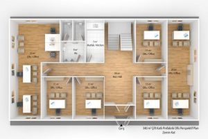 340 m2 Prefabrik Ofis & Yönetim 1nci Kat