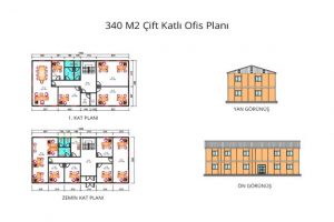340 m2 Prefabrik Ofis & Yönetim Yan & Ön