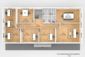 415 m2 Prefabrik Ofis & Yönetim Binası Plan Giriş Kat