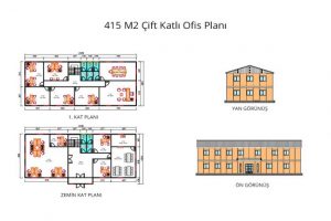415 m2 Prefabrik Ofis & Yönetim Binası Yan & Ön