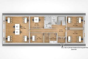 463 m2 Prefabrik Ofis & Yönetim Binası Plan Zemin Kat