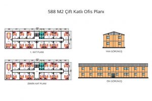 588 m2 Prefabrik Ofis & Yönetim Binası Yan & Ön